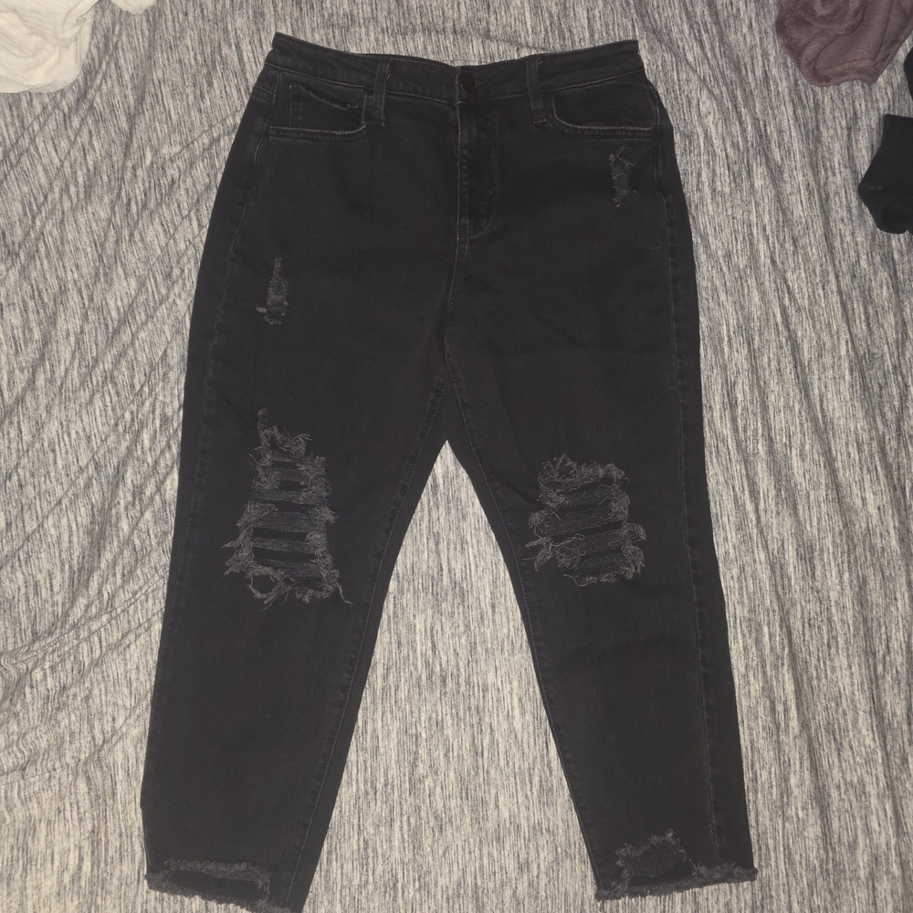 SO Black High Rise Distressed Mom Jeans